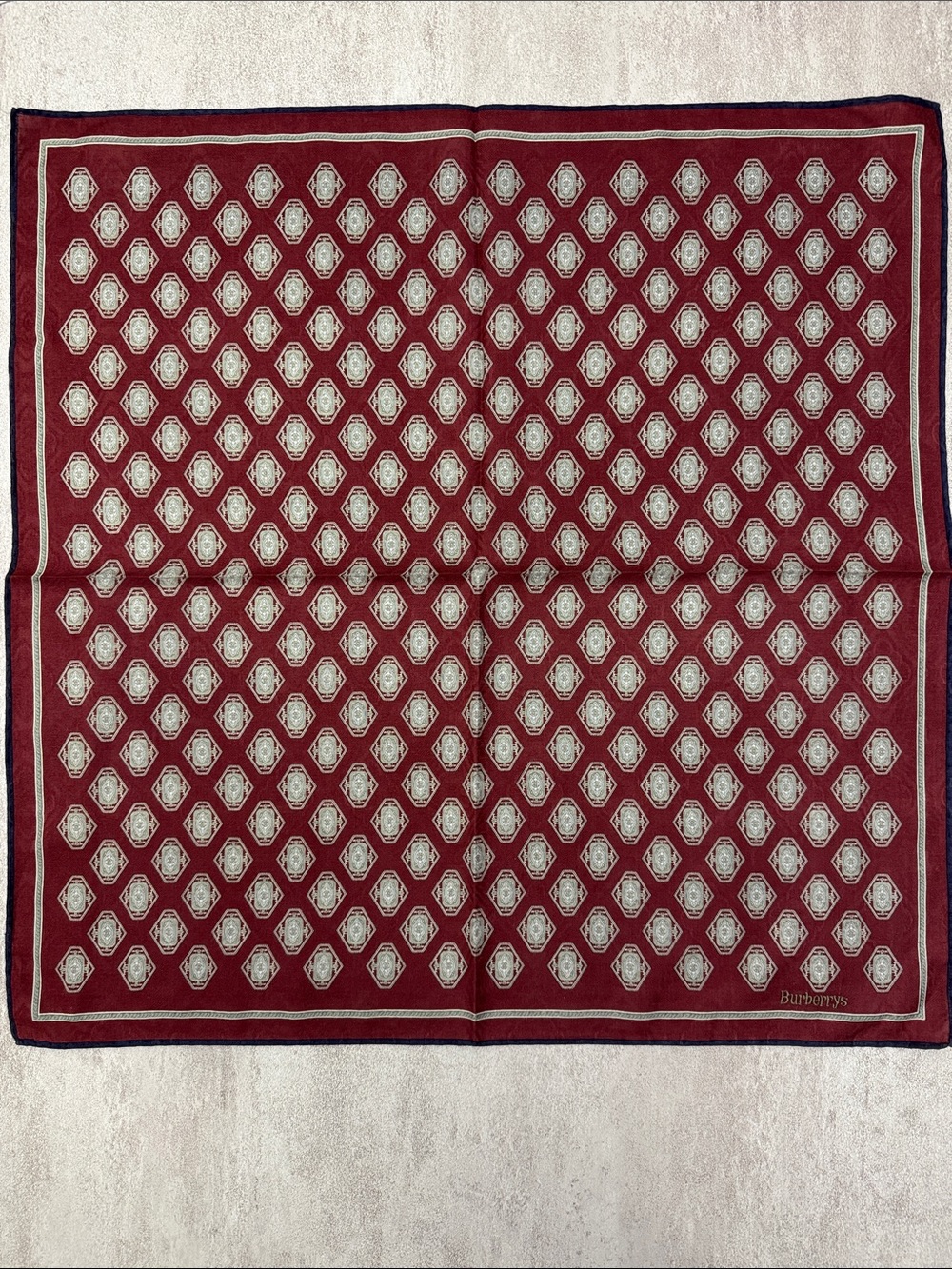 Burberry Burgundy Scarf with Cream Medallion Pattern cotton